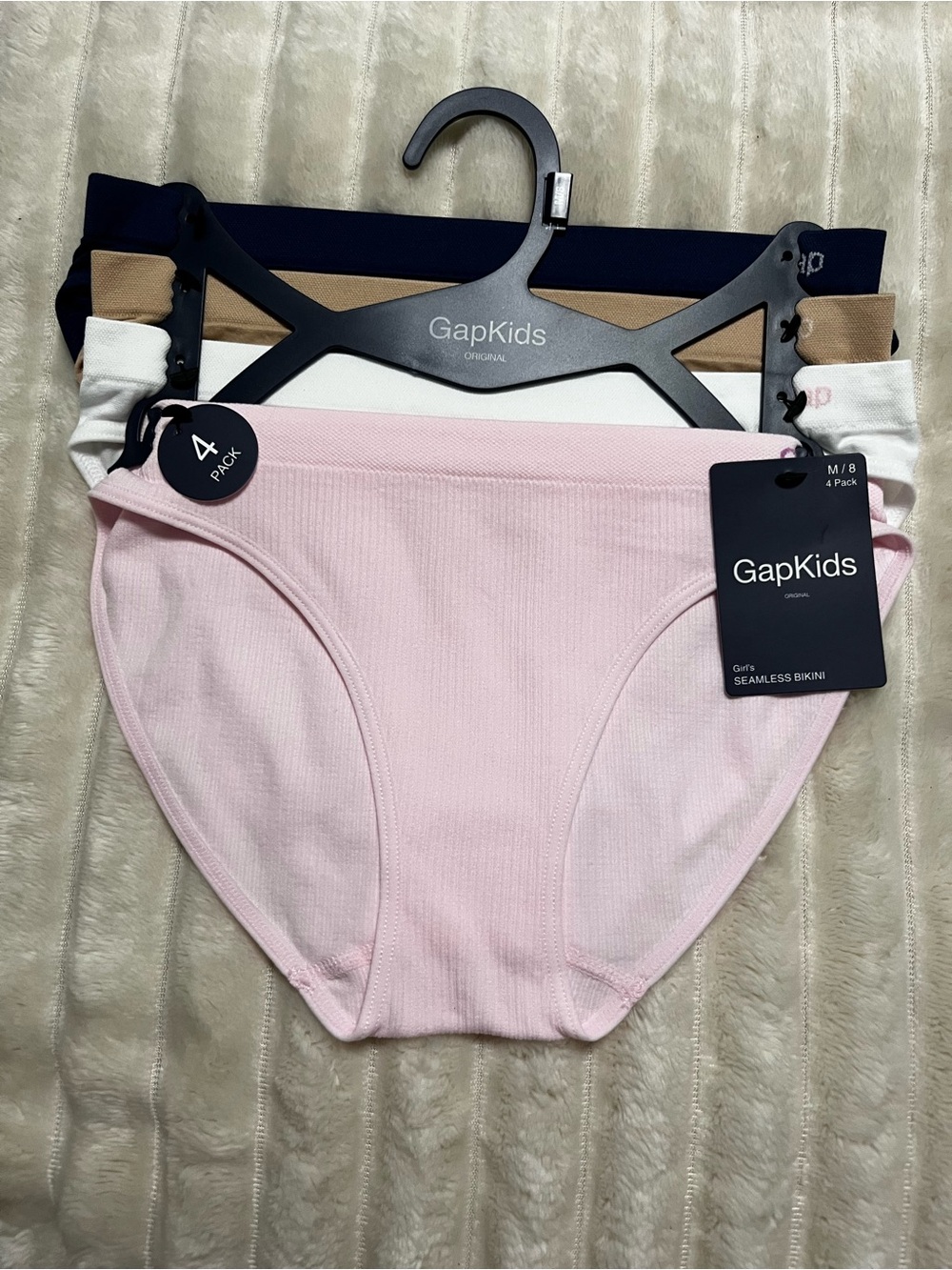 GAP Kids Seamless Bikini Underwear - Light Pink, White, Navy, Tan (4-Pack)